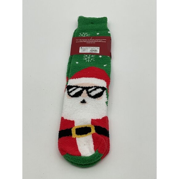 Santa Claus Fuzzy Socks For Adults By Wondershop Green Red & White Size 6-12 - Picture 2 of 3